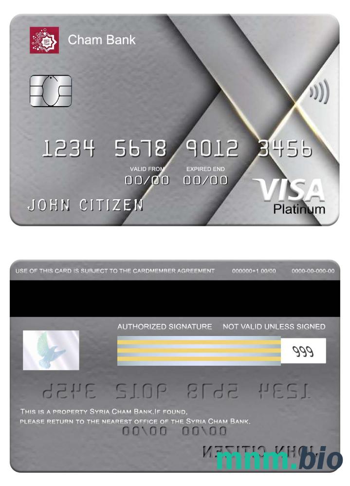 Syria Cham Bank visa platyna karta przykład w formacie PSD